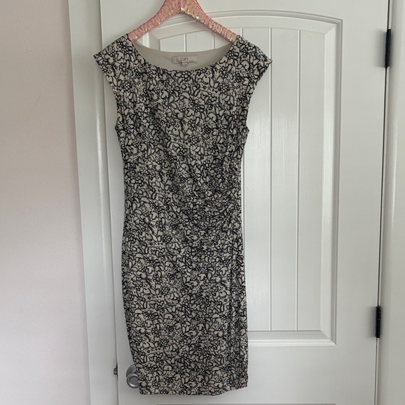 Loft Black and Cream Floral Midi Dress - Picture 1 of 4